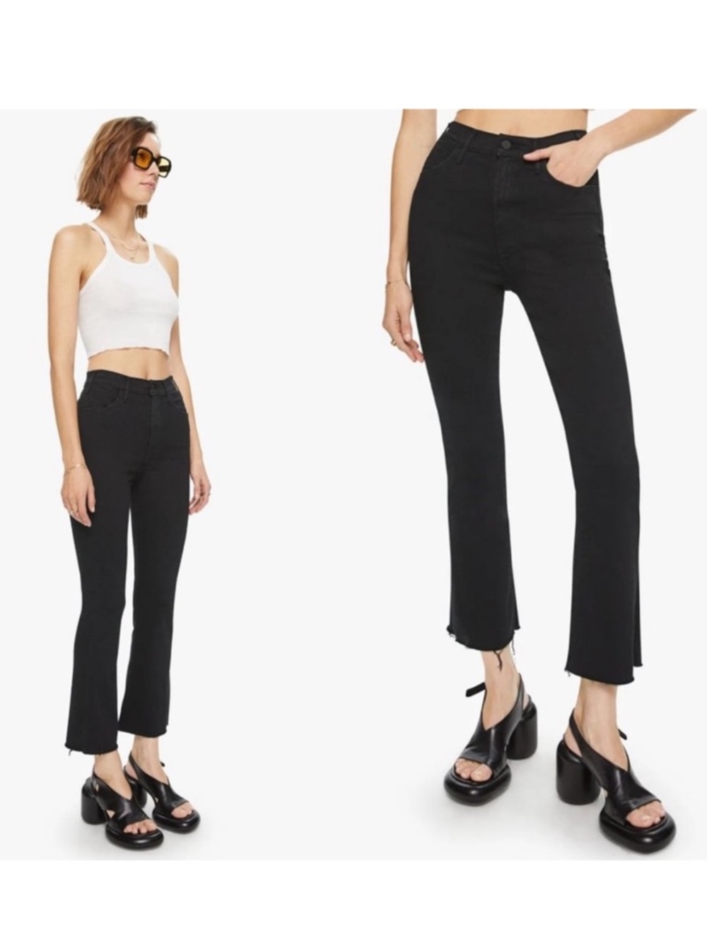 Mother The Hustler Ankle Fray Not Guilty Black Crop Bootcut Kick Flare Jeans 30